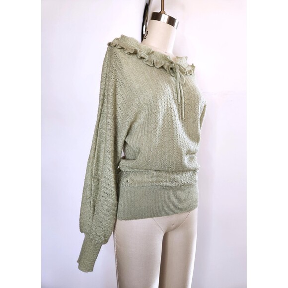 Vintage Green Wool Blend Sweater - Balloon Poet Sleeves - 80s 90s Italian XS S - Picture 10 of 10